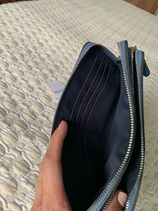 Coach Pebbled Leather Zip Wallet in Dusty Blue with Silver Logo - Picture 6 of 12